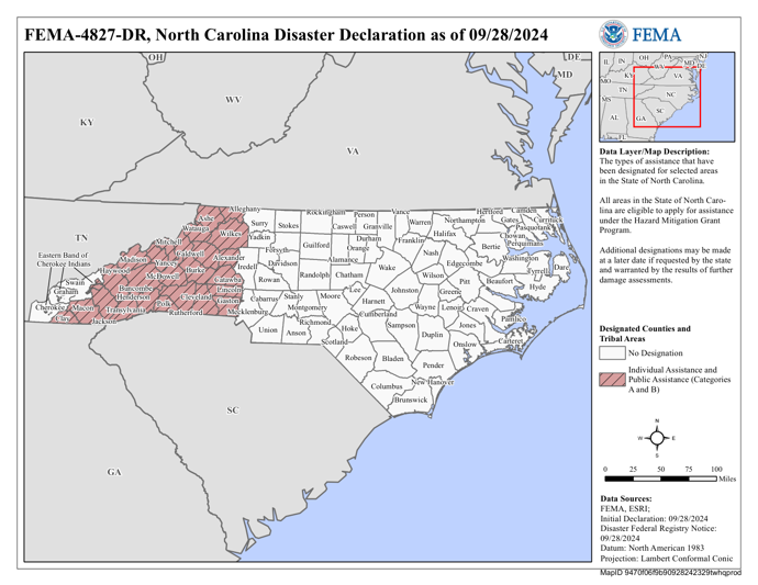 DR4827 NC Declared Counties Map