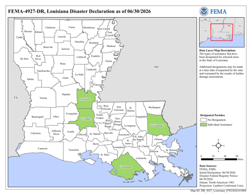 DR4927 LA Declared Counties Map