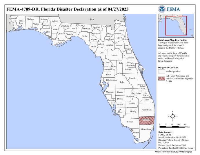 DR4709 Declared Counties Map