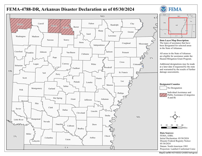 DR4788 Arkansas Declared Counties Map