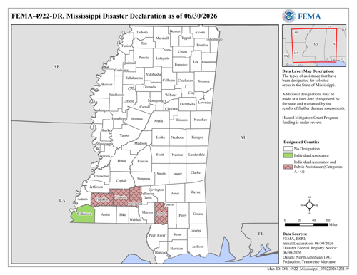 DR4922 MS Declared Counties Map